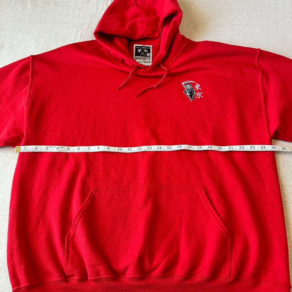 Riot Society Mens Red‎ Grim Reaper Kanji Graphic Hoodie Streetwear XL - Picture 4 of 7